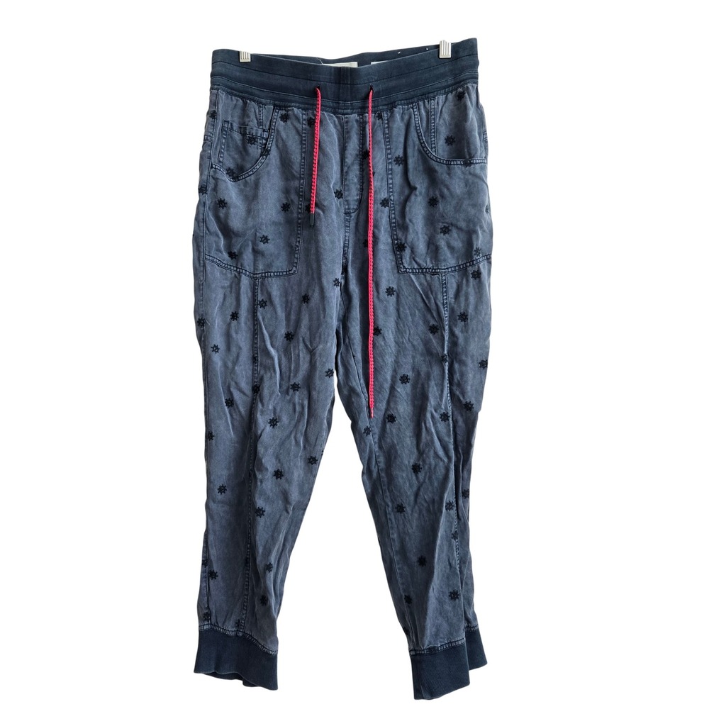 Anthropologie M The Nomad Jogger Pants Womens Blue Excellent Embroidered Sun